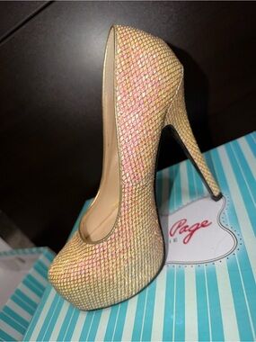 Bettie Page Iridescent Pink and Gold Stiletto Pumps